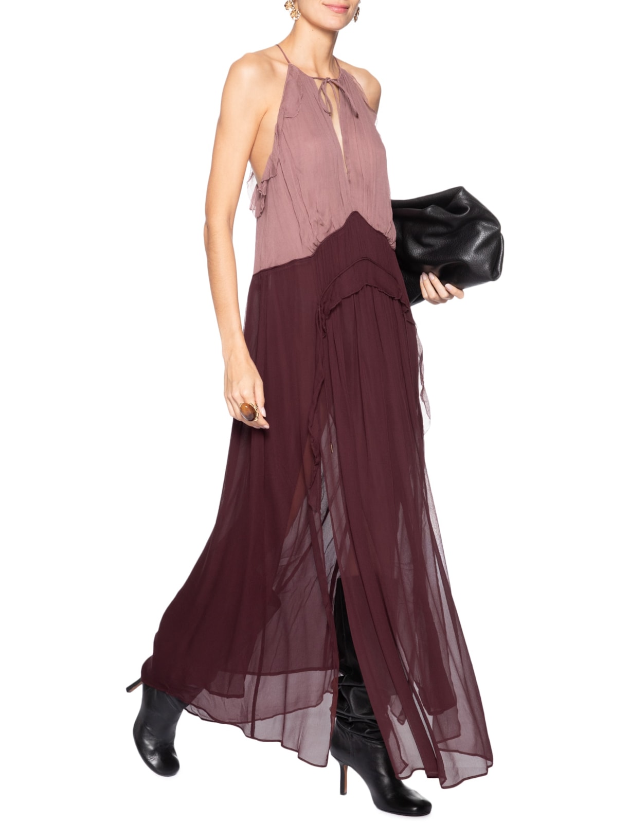 Vestido Midi Chiffon Tricolor – Rosa Animale