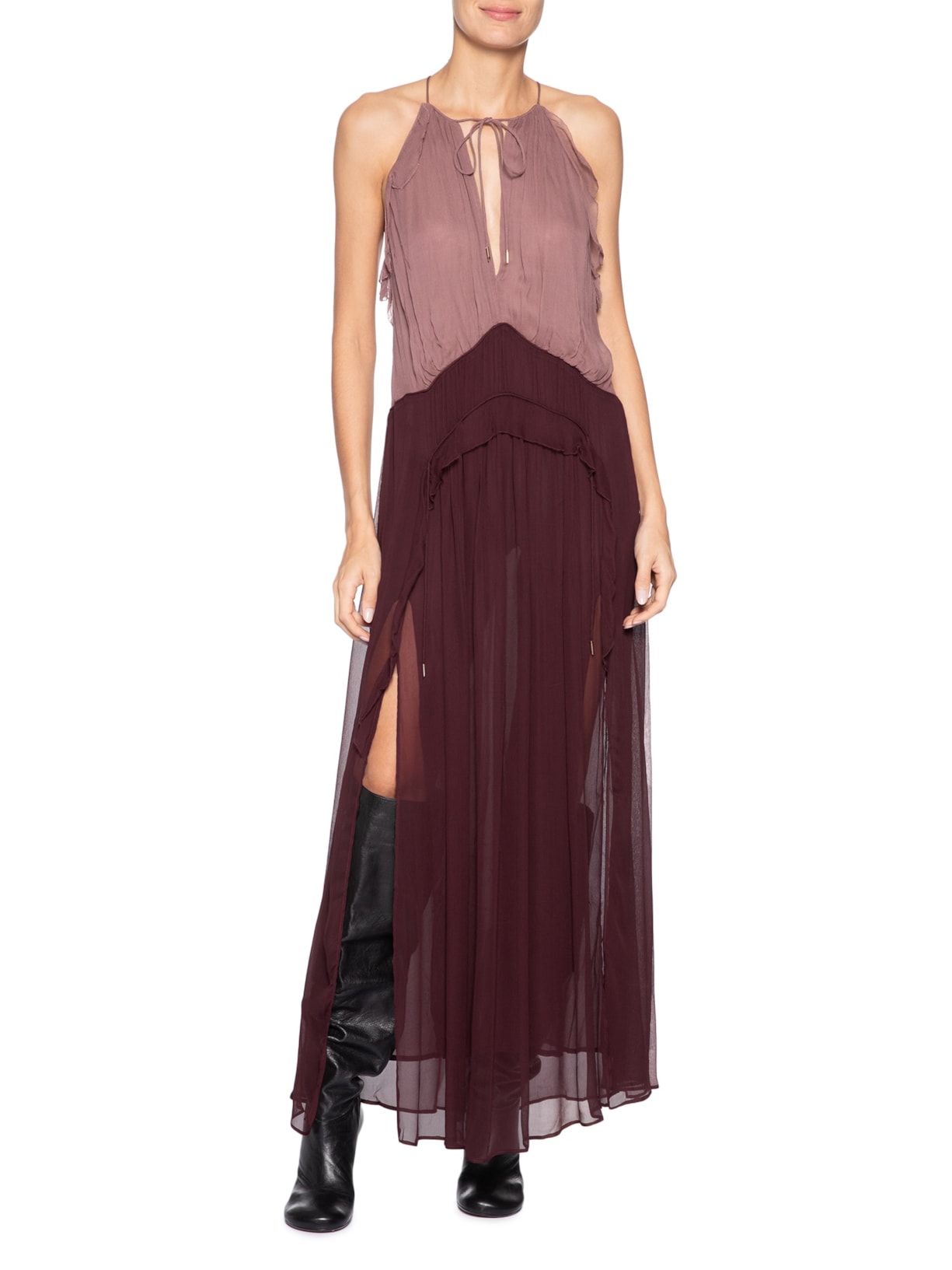 Vestido Midi Chiffon Tricolor – Rosa Animale
