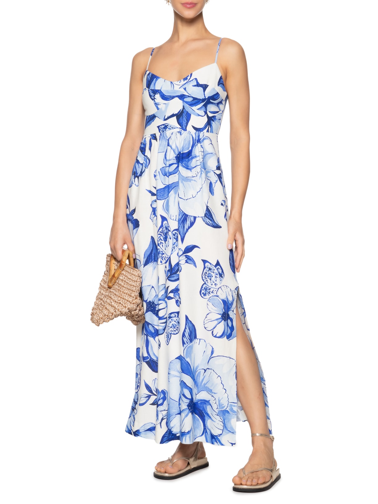 Farm Vestido Midi Chita Porcelana Azul - Main Image