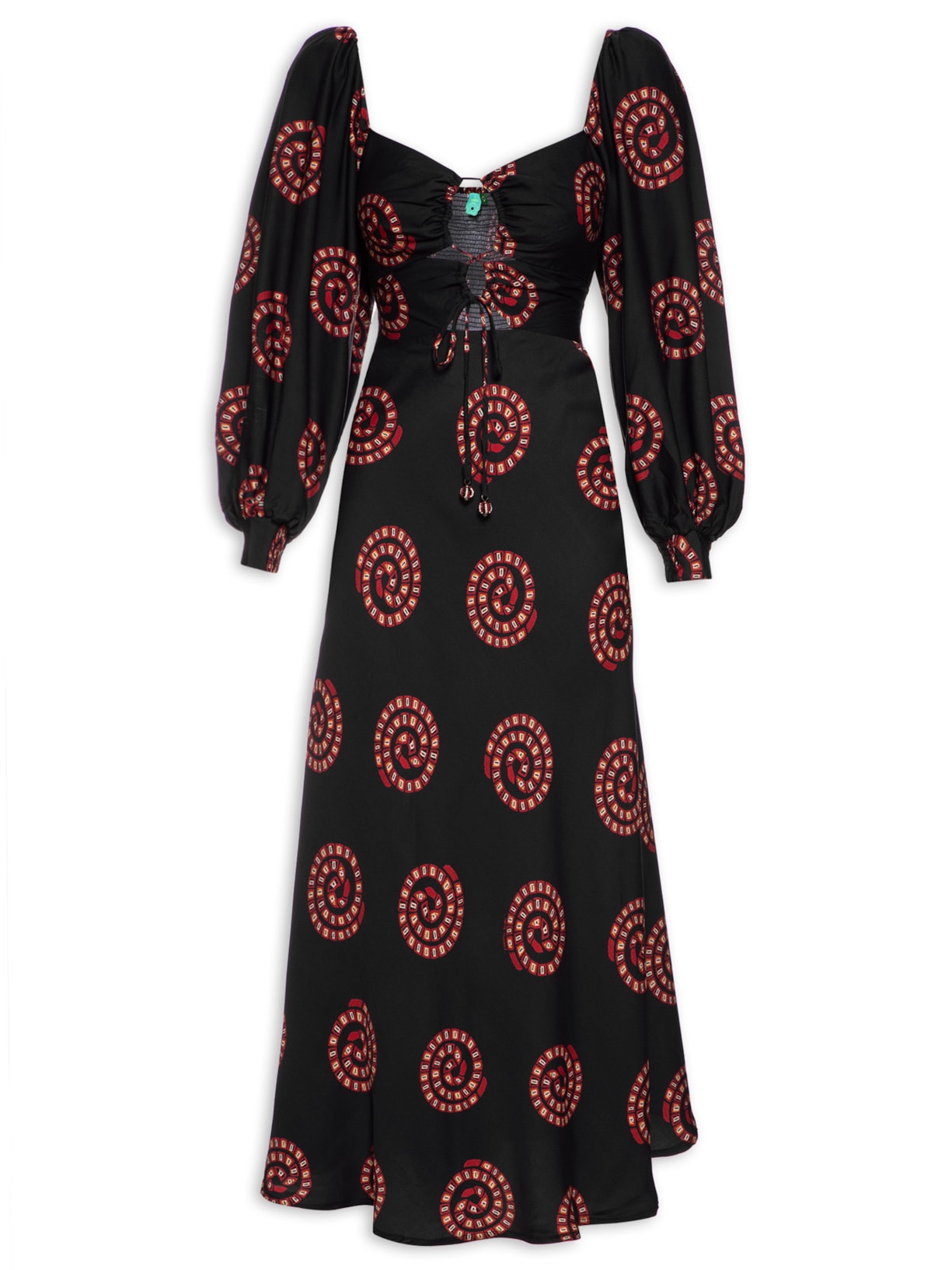 Vestido Midi Cobra Coral Poá - Preto