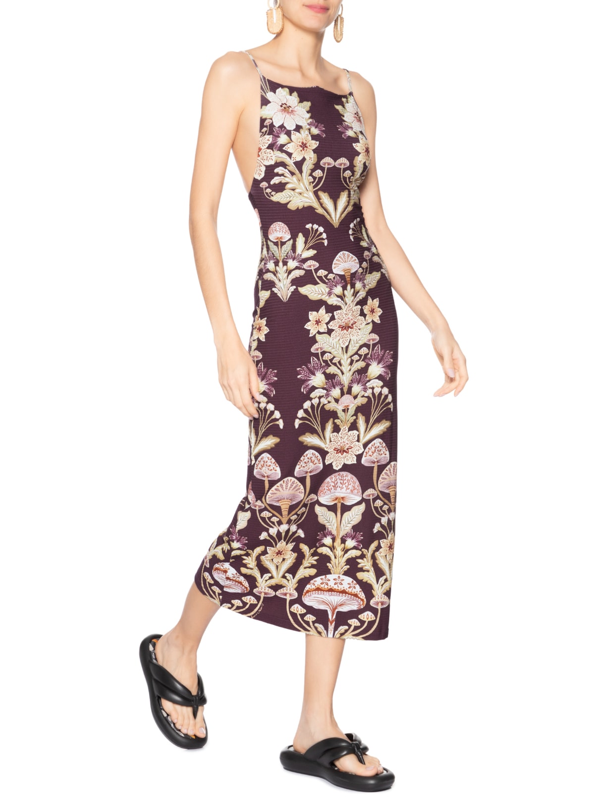 Vestido Midi Cogumelo Em Flor Vermelho Farm