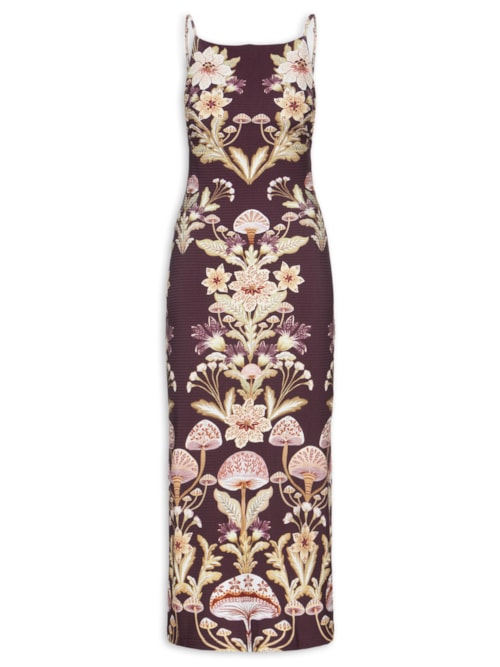 Vestido Midi Cogumelo Em Flor - Vermelho