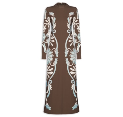 Vestido Midi Coletânea Tropical - Marrom