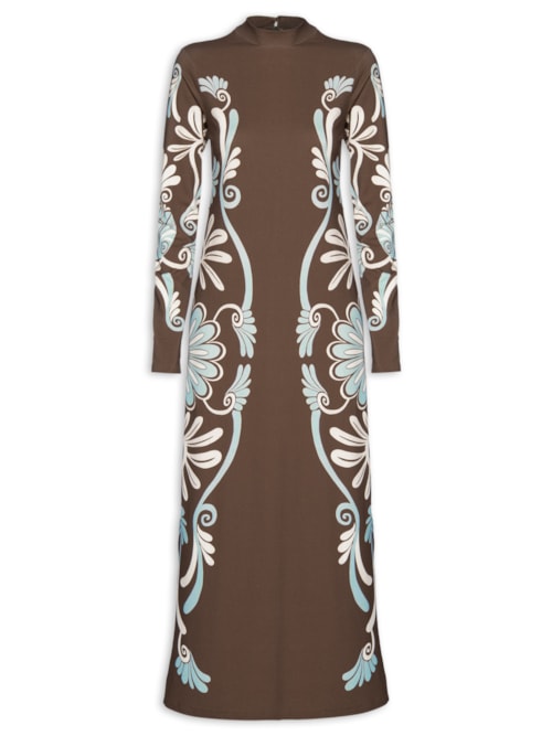 Vestido Midi Coletânea Tropical - Marrom