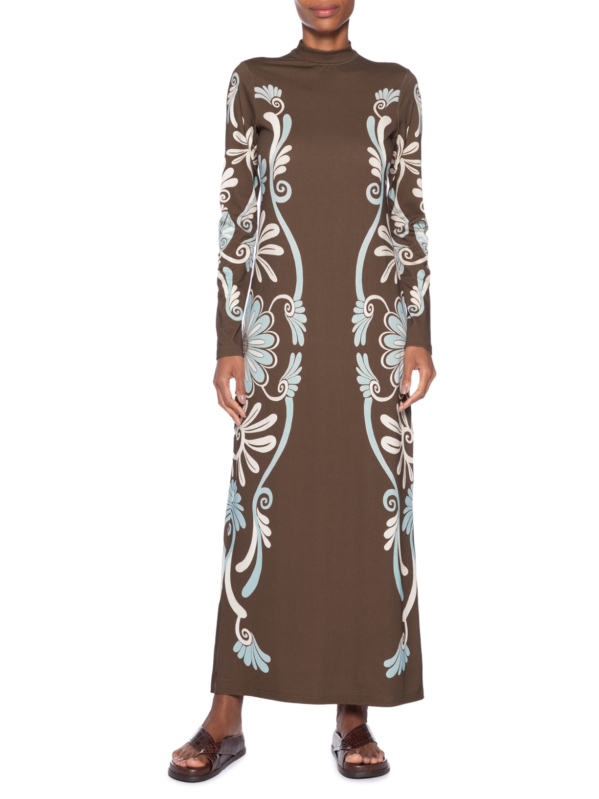 Vestido Midi Coletânea Tropical Marrom Farm