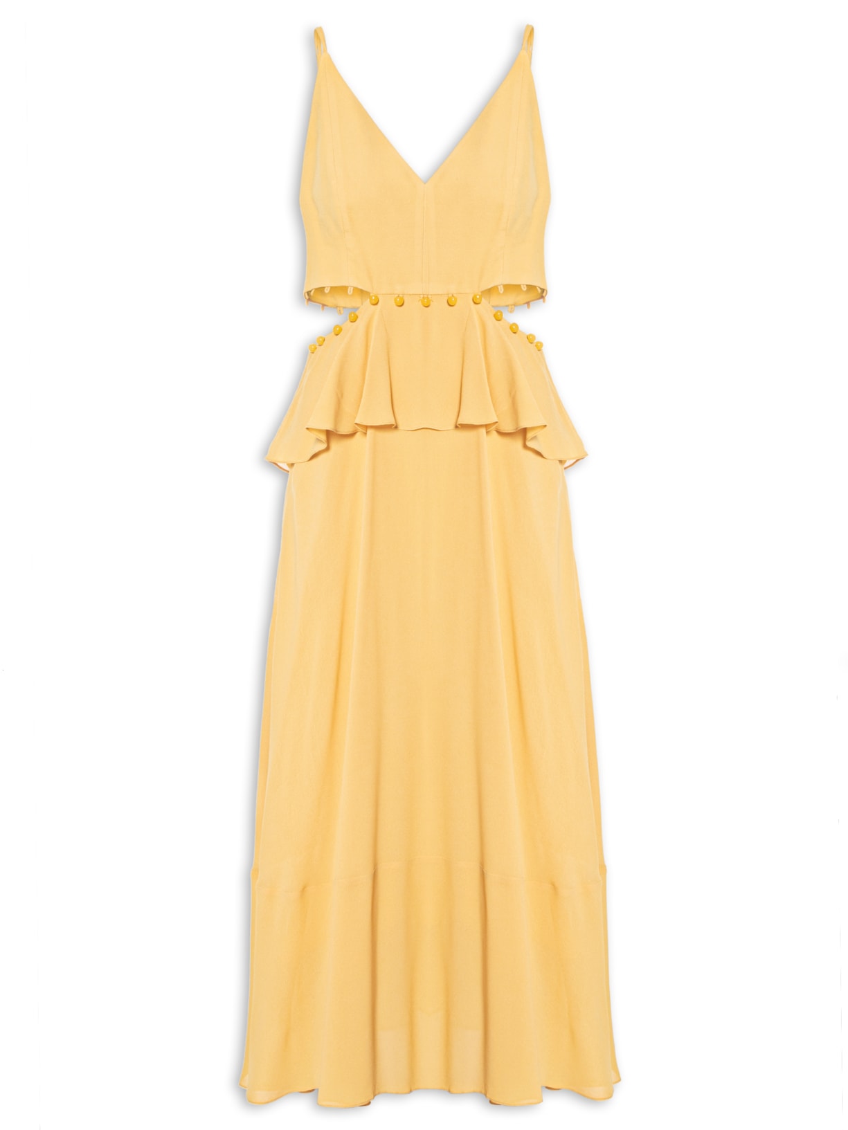 Vestido Midi Com Abertura E Botões - Amarelo