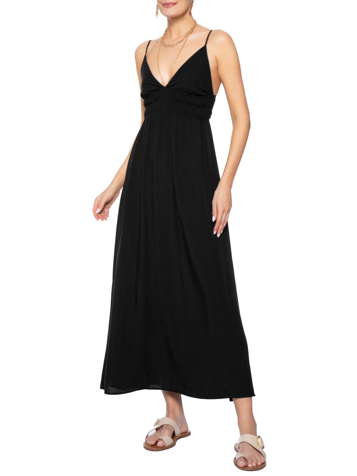 Vestido Midi com Abertura nas Costas Preto Market 33