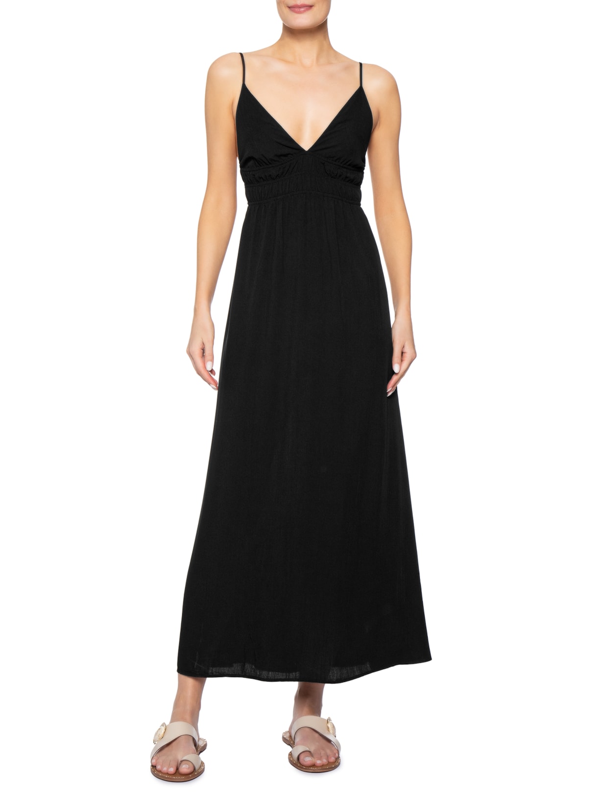 Vestido Midi com Abertura nas Costas Preto Market 33