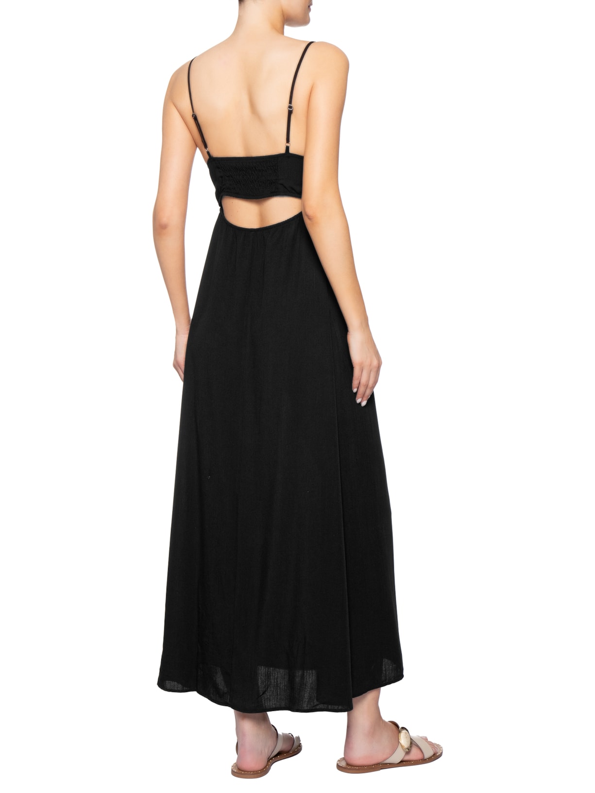 Vestido Midi com Abertura nas Costas Preto Market 33