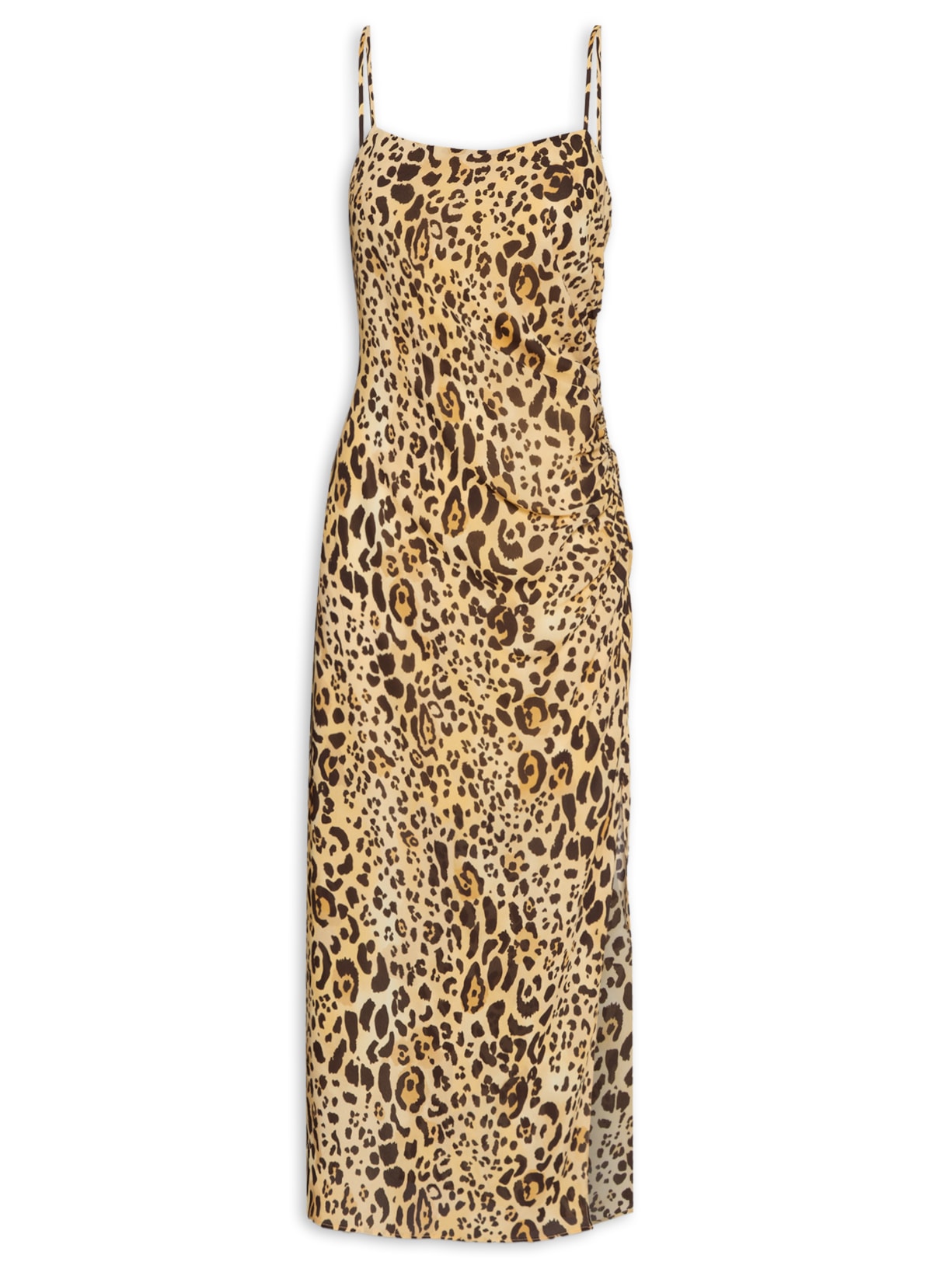 Vestido Midi Com Alça e Fenda Lateral - Animal Print