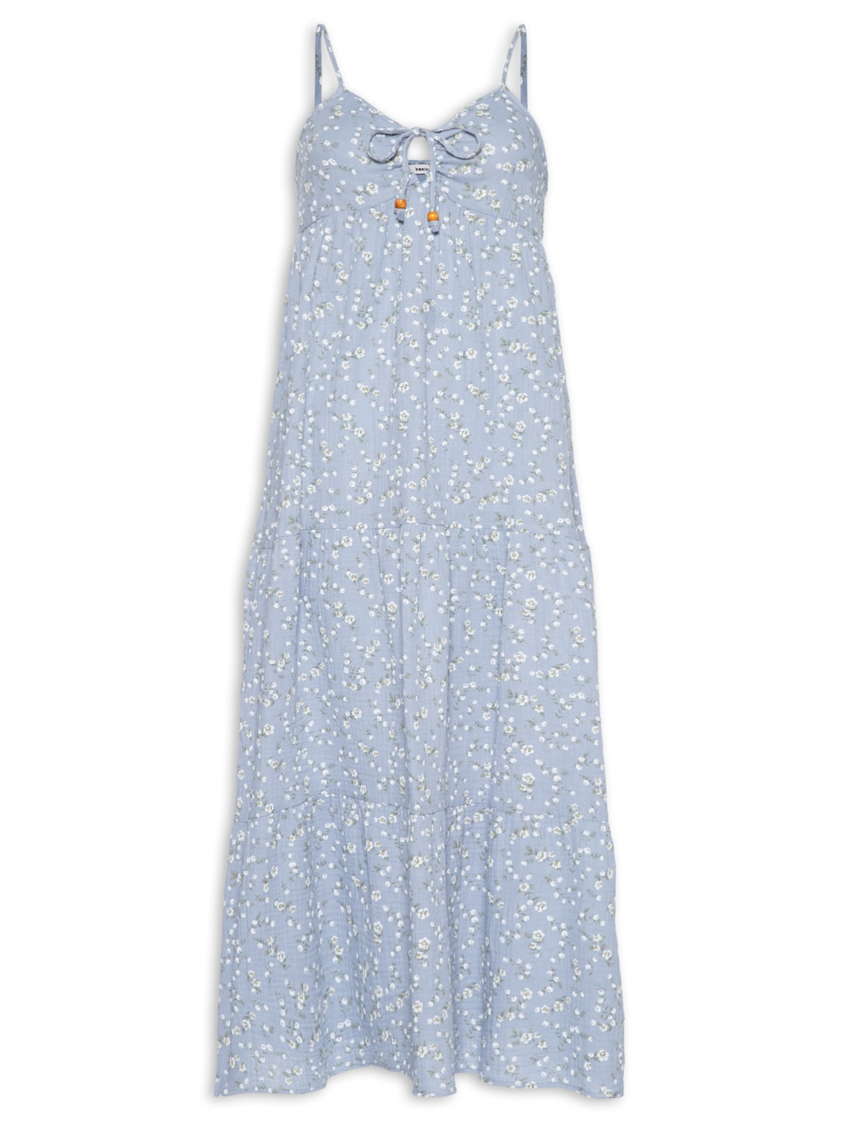 Vestido Midi Com Amarração Estampado Azul Basiq