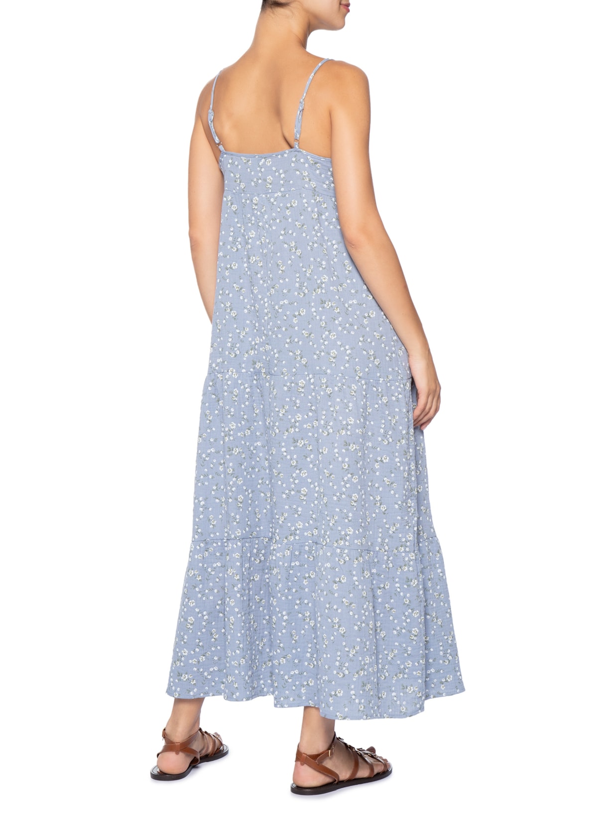 Vestido Midi Com Amarração Estampado Azul Basiq