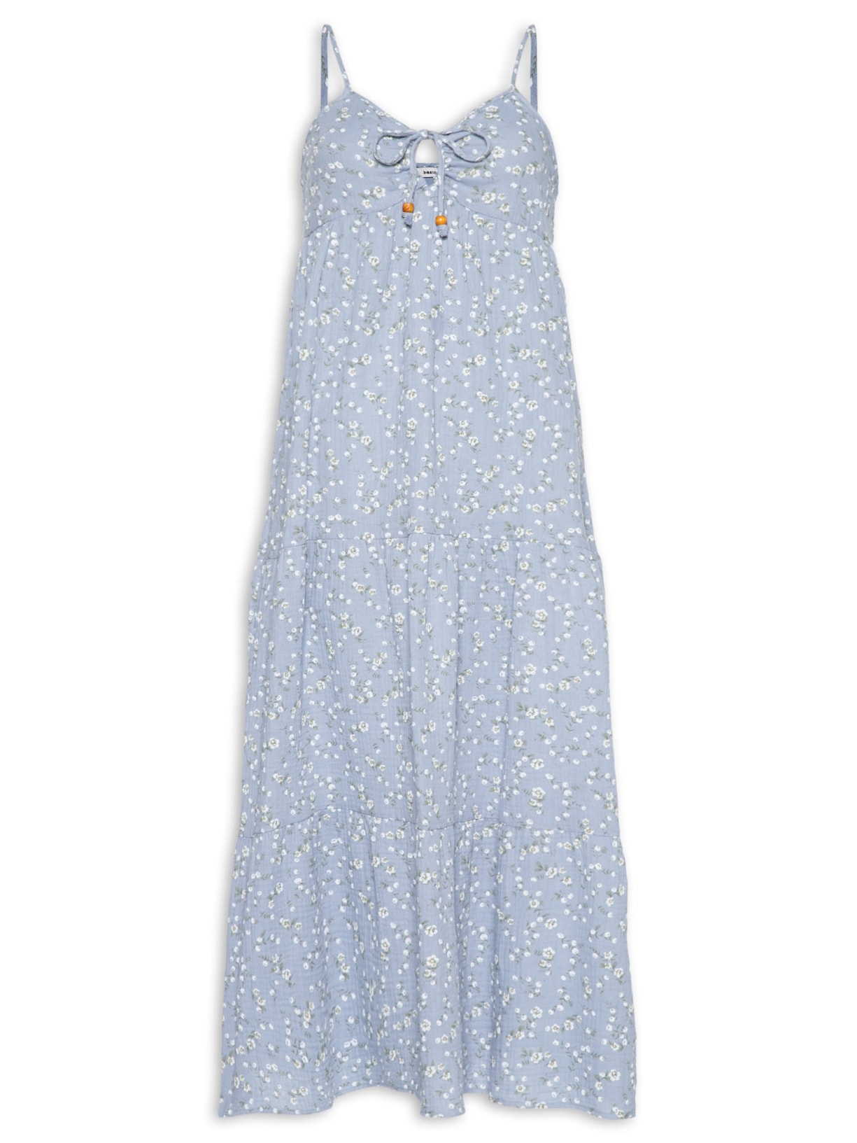 Vestido Midi Com Amarração Estampado Azul Basiq