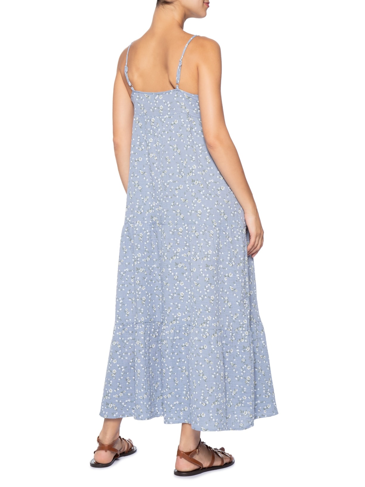 Vestido Midi Com Amarração Estampado Azul Basiq