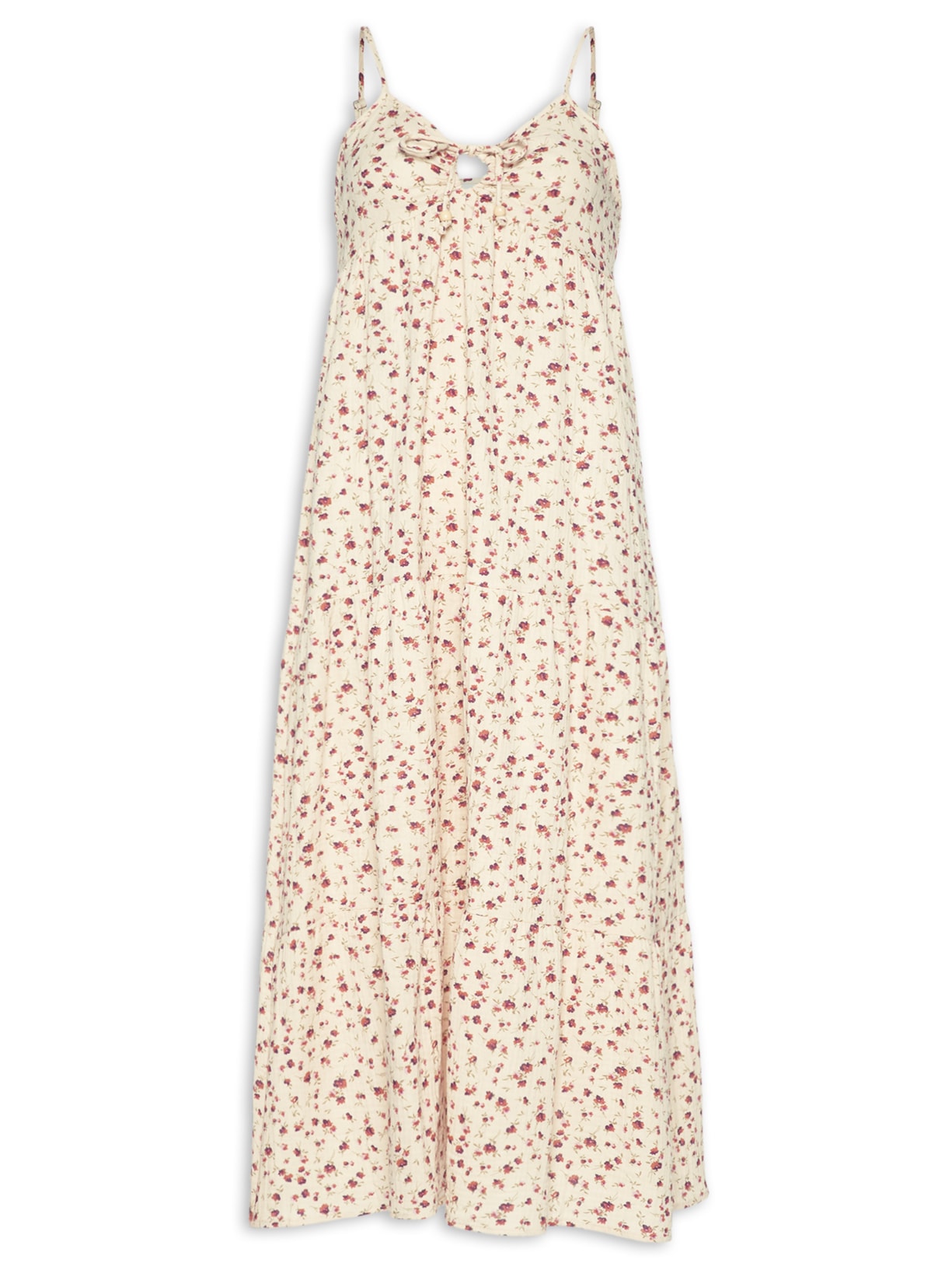 Vestido Midi Com Amarração Estampado Bege Basiq