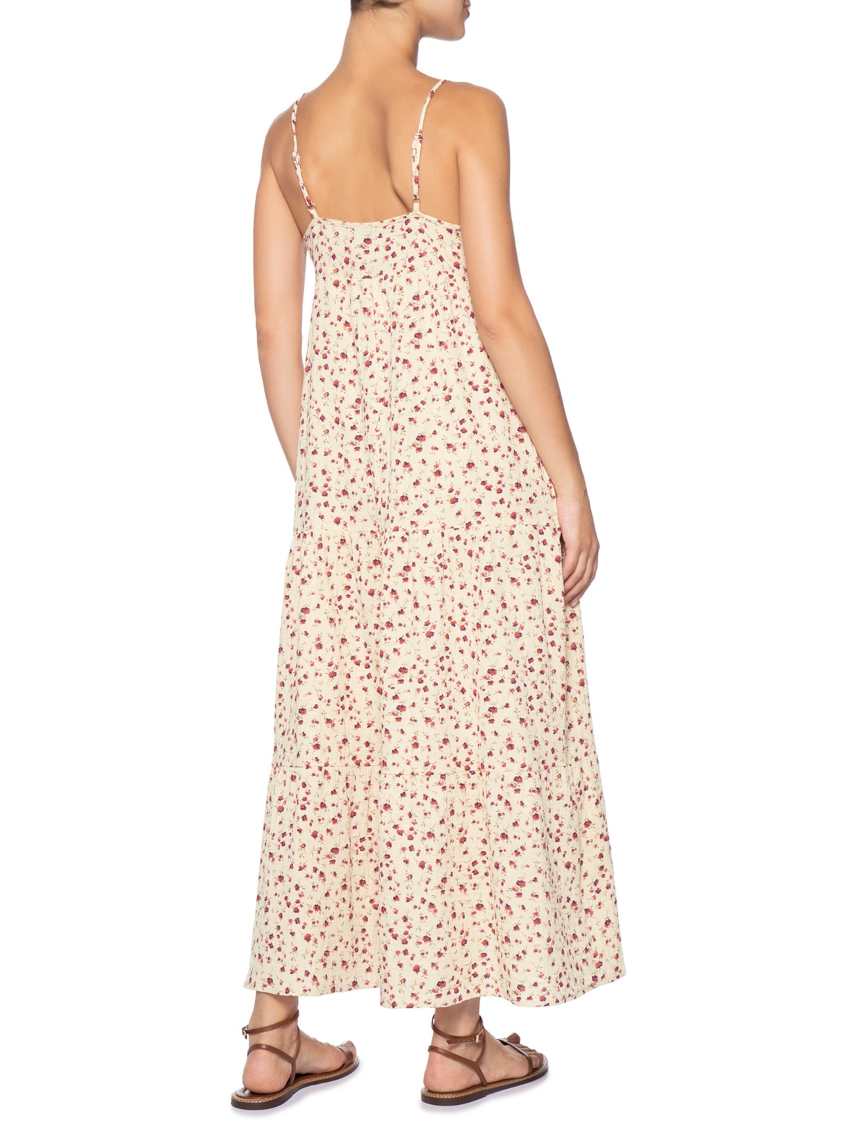 Vestido Midi Com Amarração Estampado Bege Basiq