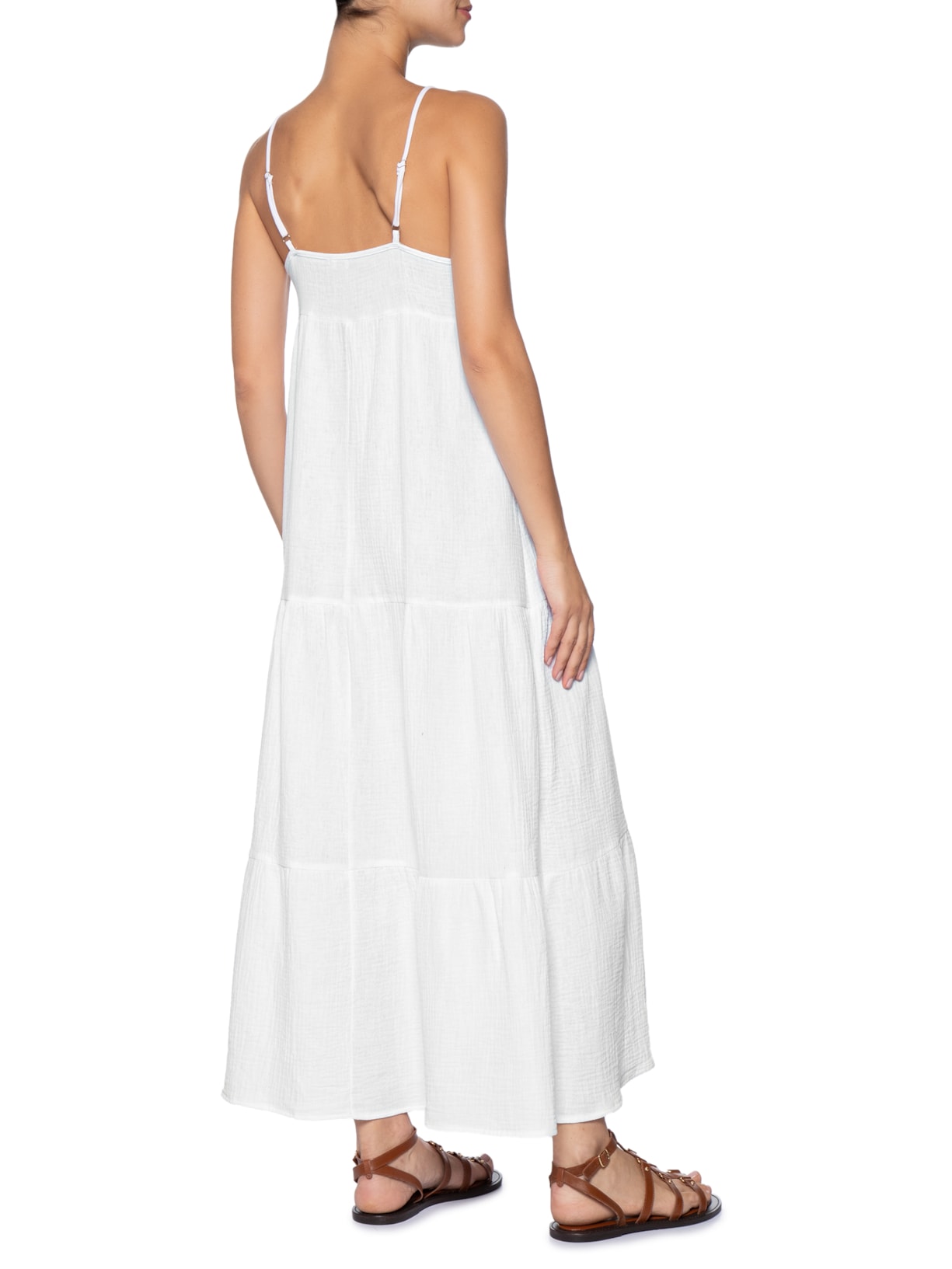 Vestido Midi Com Amarração Estampado Branco Basiq