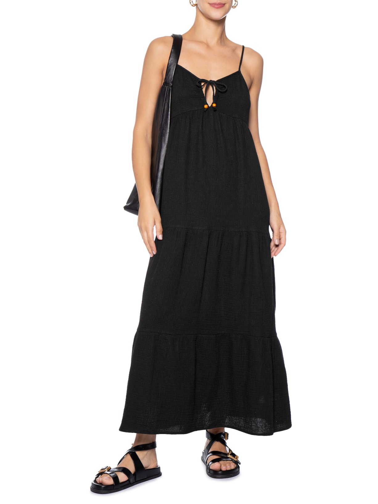 Vestido Midi Com Amarração Preto Basiq