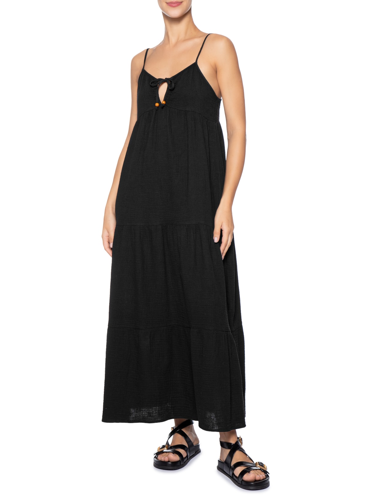Vestido Midi Com Amarração Preto Basiq