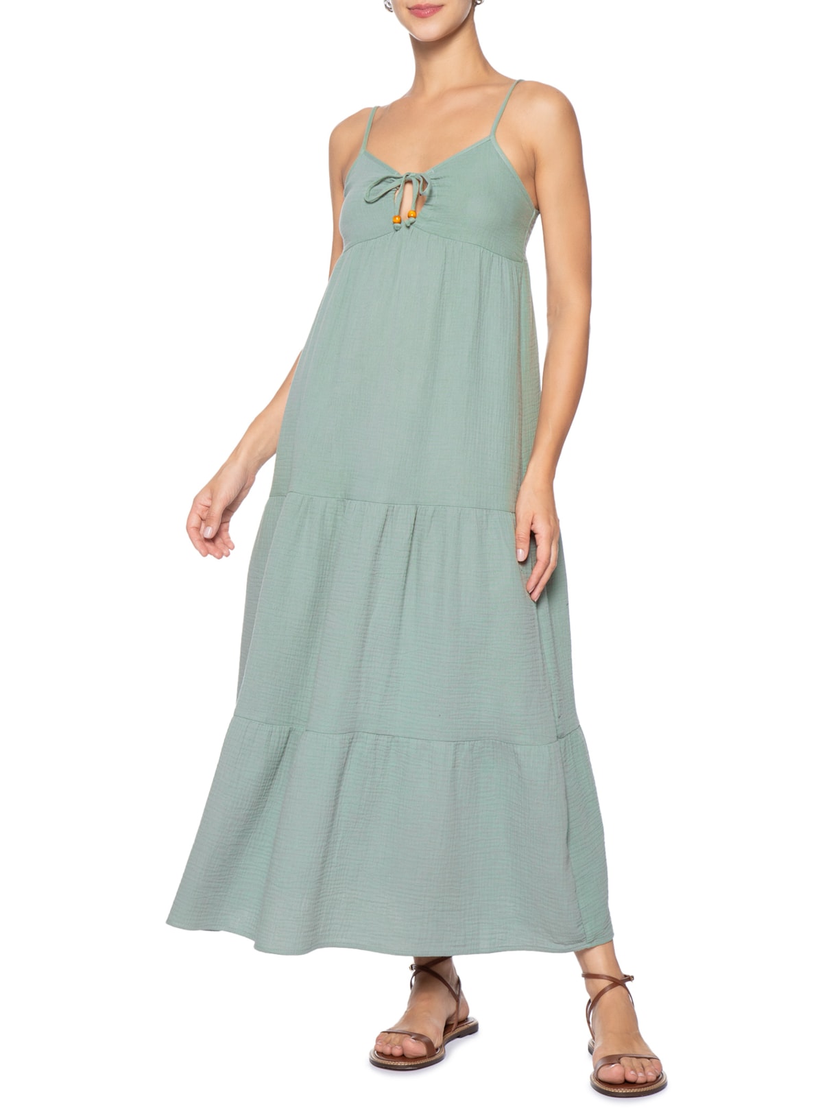 Vestido Midi Com Amarração Verde Basiq