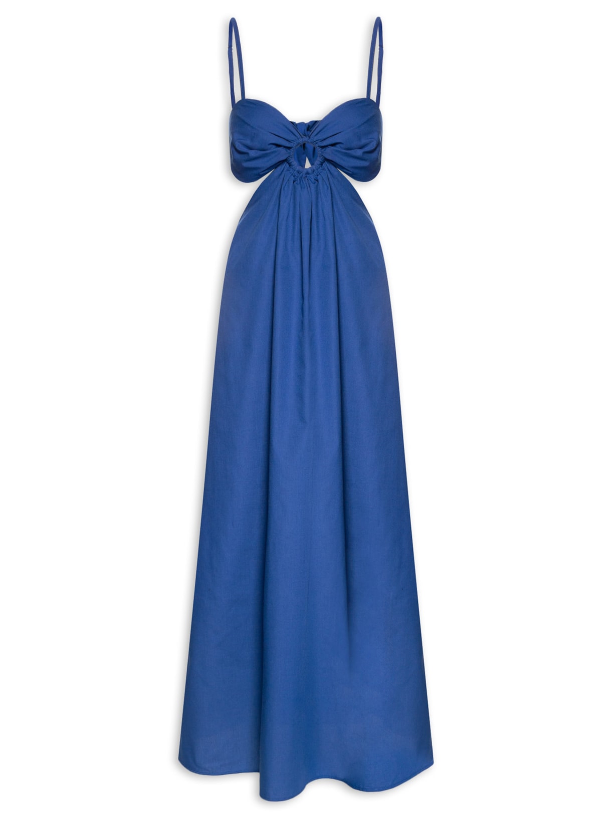 Vestido Midi Com Argola No Decote - Azul
