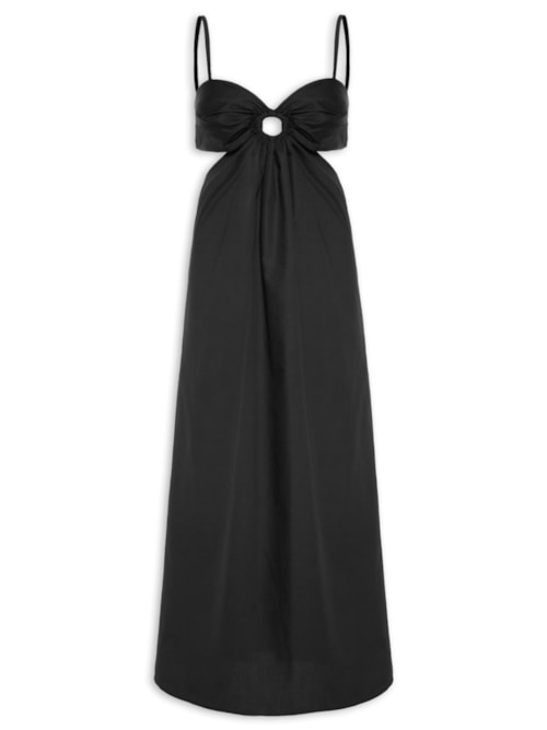 Vestido Midi Com Argola No Decote - Preto