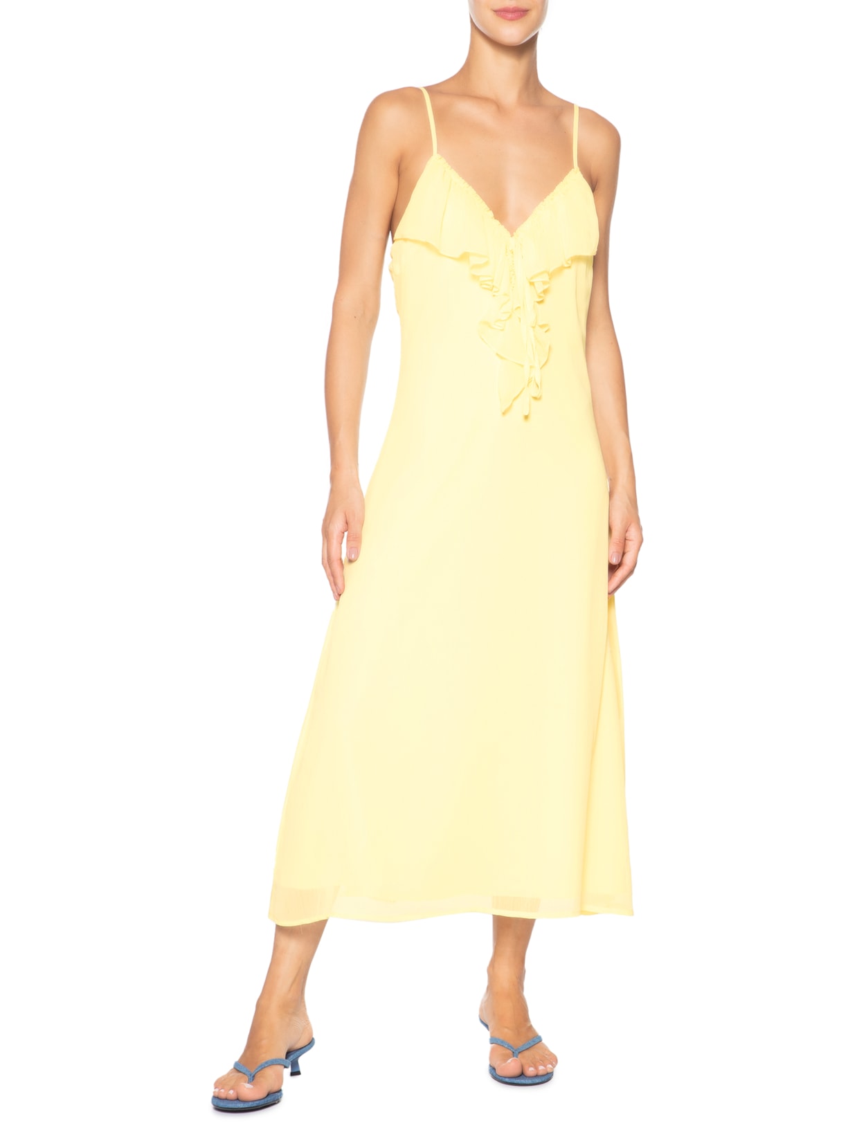 Vestido Midi Com Babado Amarelo Market 33