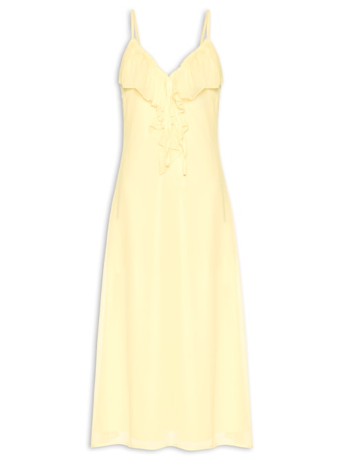 Vestido Midi Com Babado - Amarelo