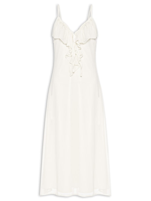 Vestido Midi Com Babado - Bege