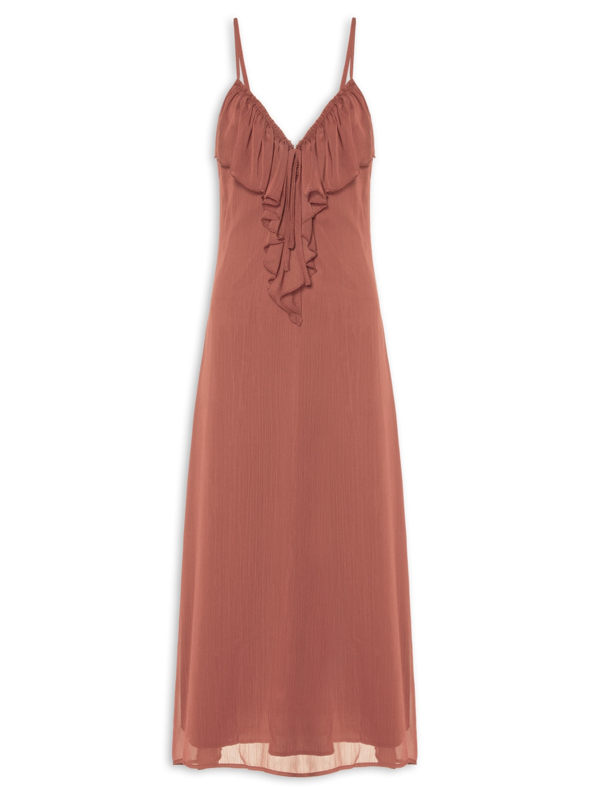 Vestido Midi Com Babado Marrom Market 33