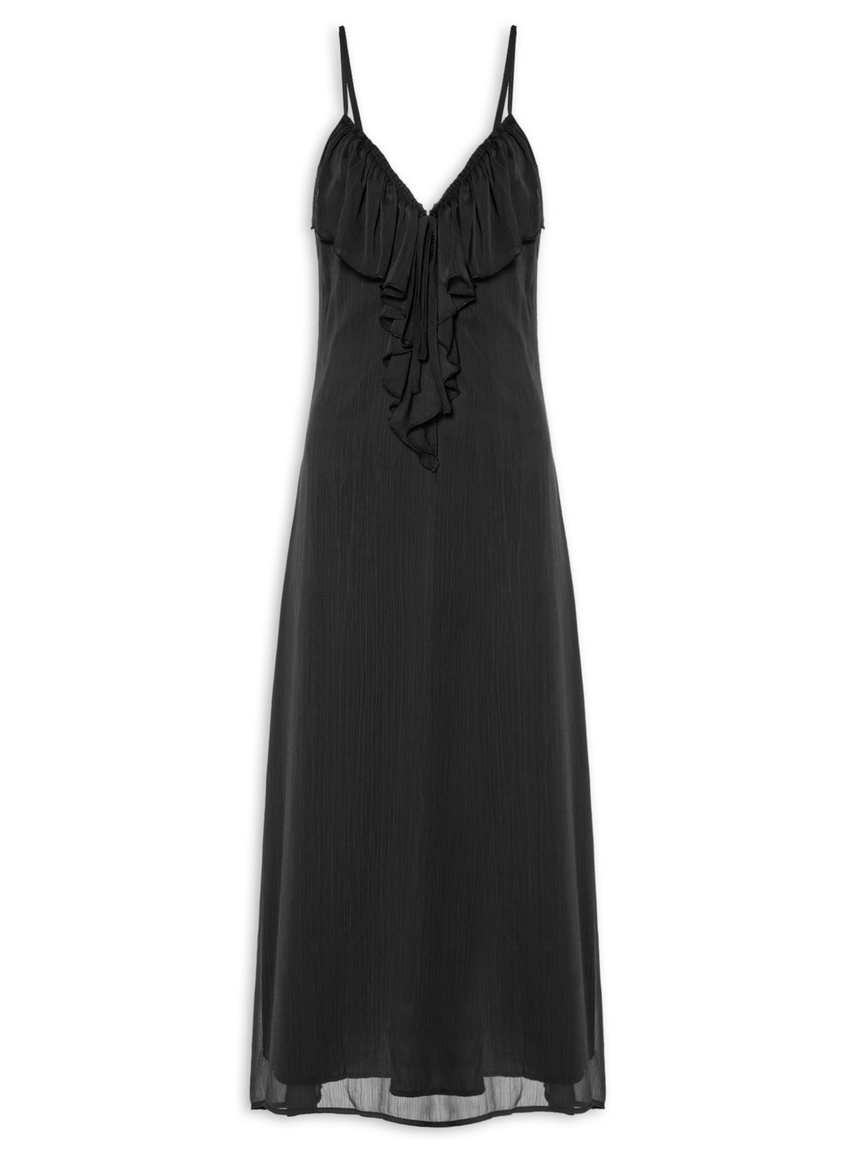 Vestido Midi Com Babado - Preto