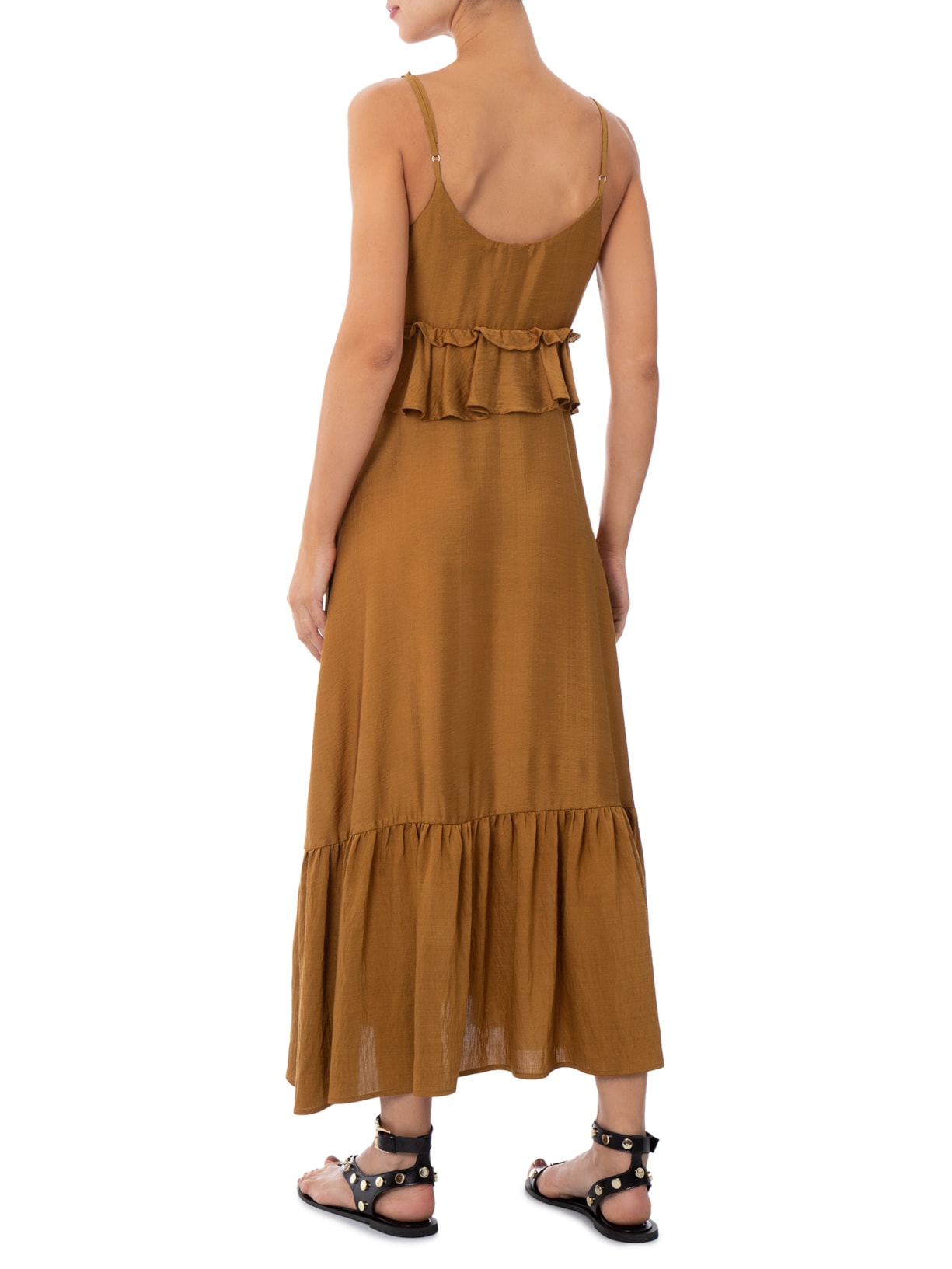 Vestido Midi com Babados Marrom Market 33