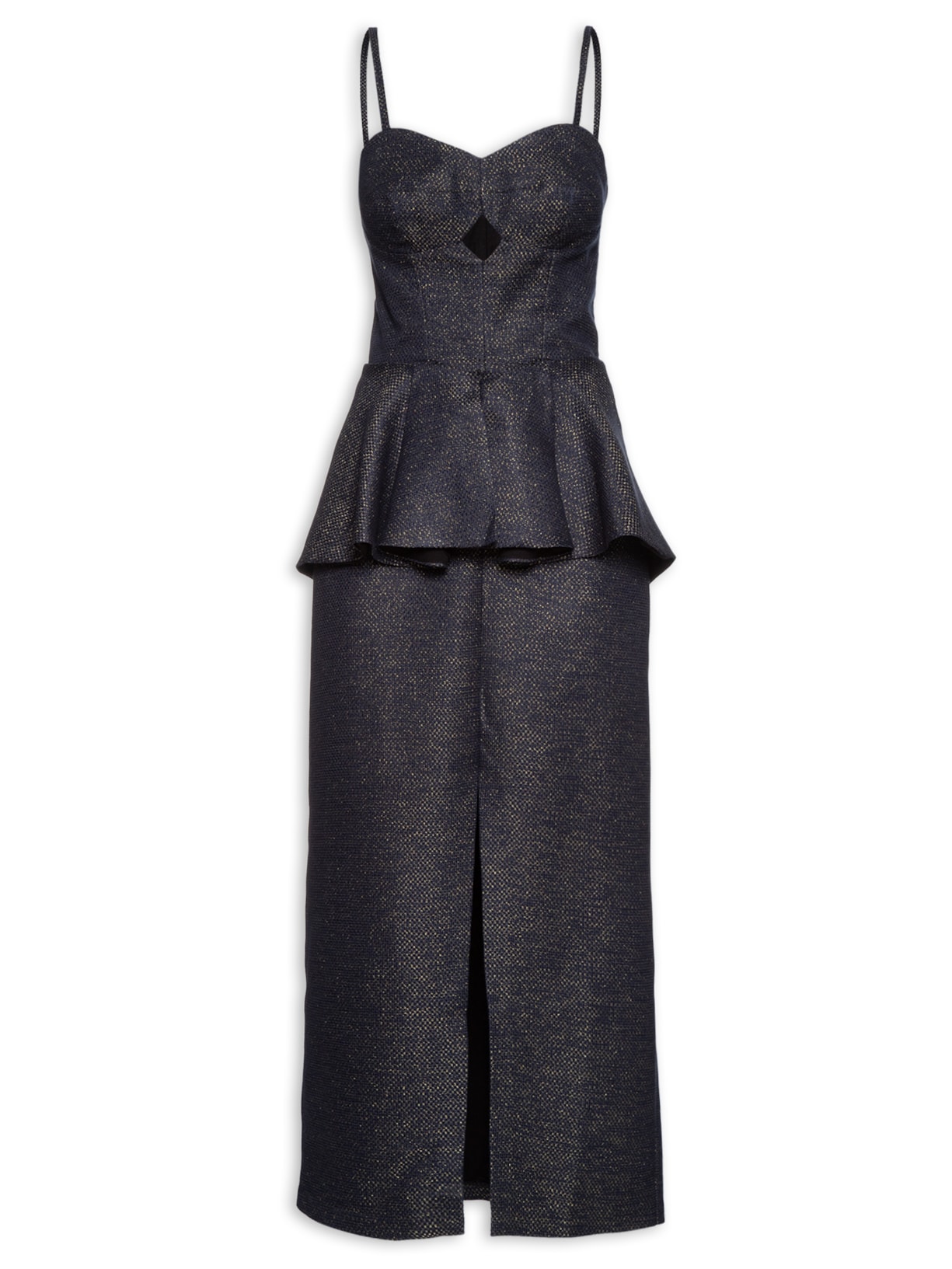 Vestido Midi Com Basqui - Azul