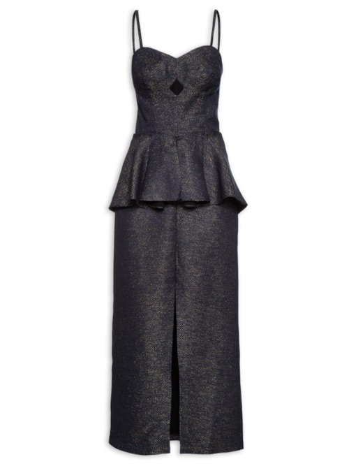 Vestido Midi Com Basqui - Azul