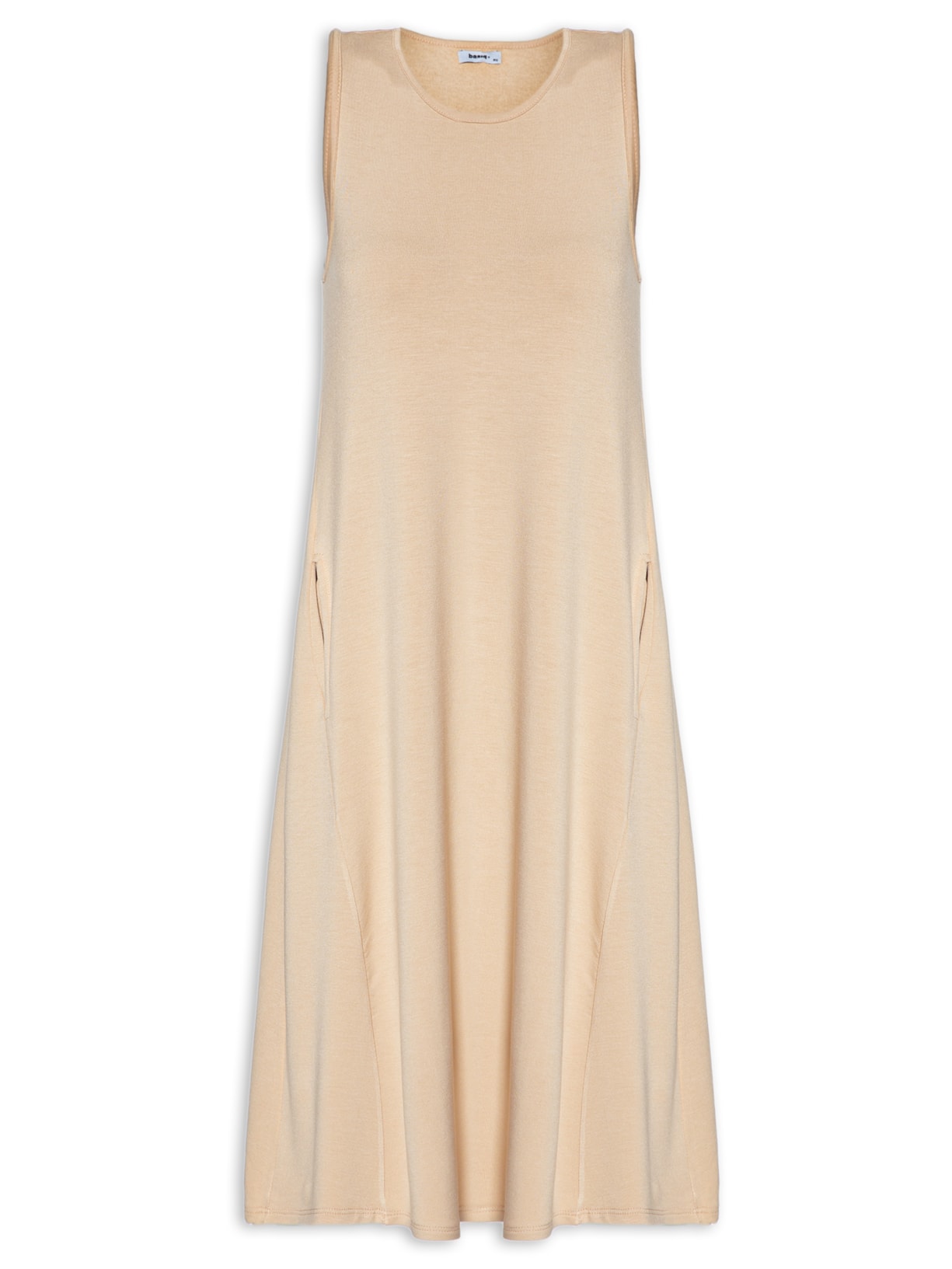 Vestido Midi Com Bolsos - Bege