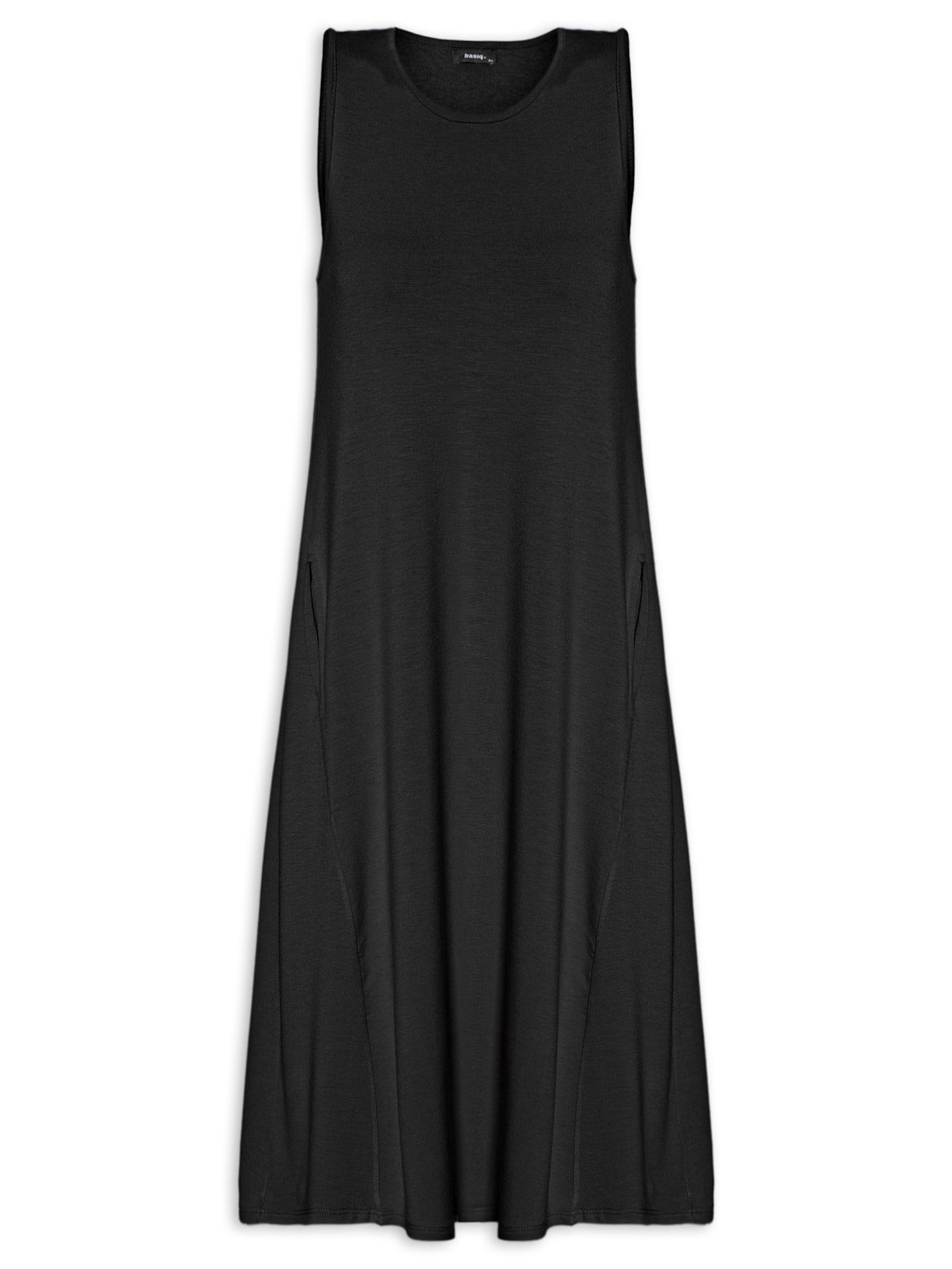 Vestido Midi Com Bolsos - Preto