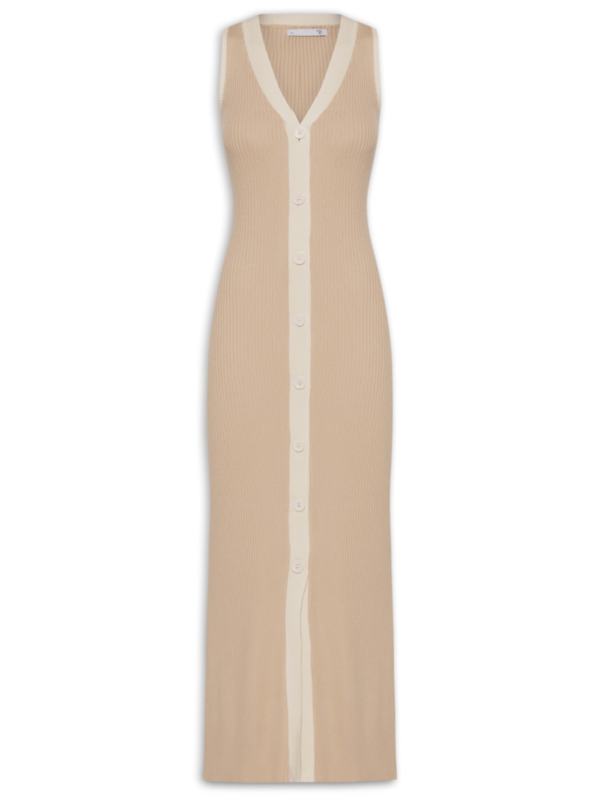 Vestido Midi Com Botões Em Tricot - Bege