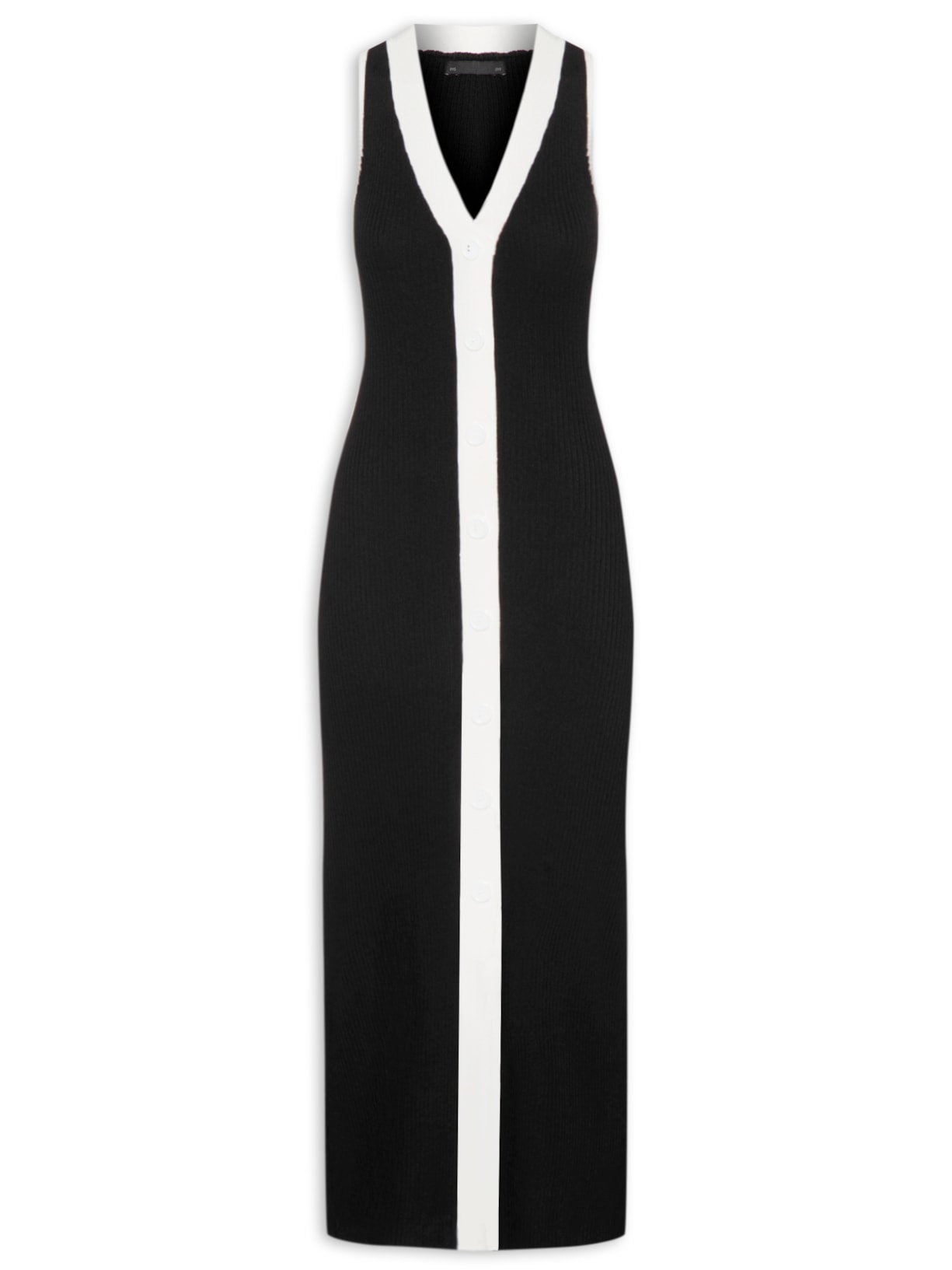 Vestido Midi Com Botões Em Tricot - Preto