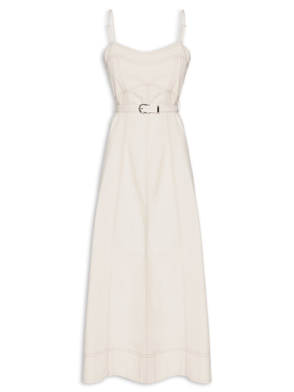 Vestido Midi Com Cinto Bege Basiq