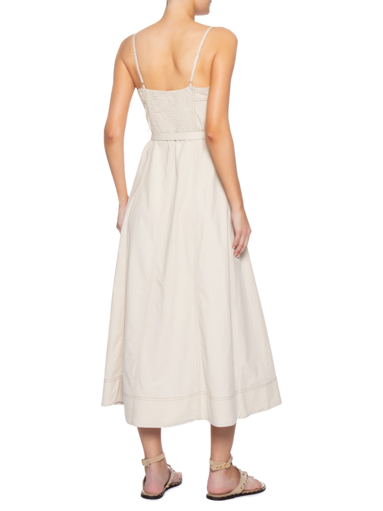 Vestido Midi Com Cinto Bege Basiq