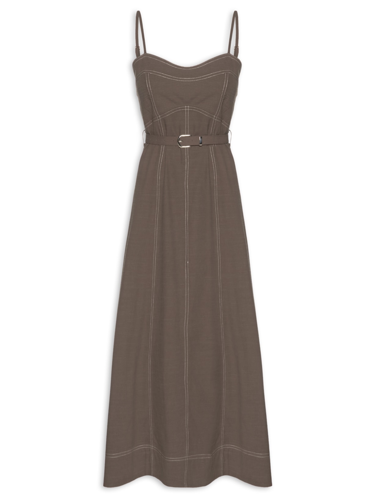 Vestido Midi Com Cinto Marrom Basiq