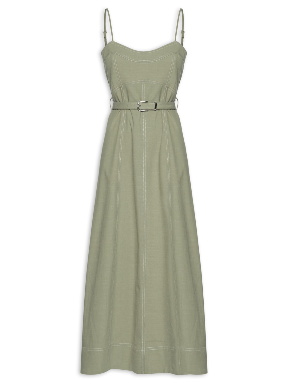 Vestido Midi Com Cinto Verde Basiq