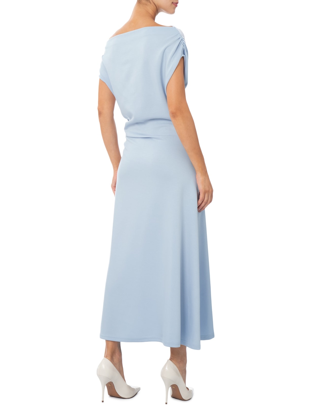 Vestido Midi Com Decote Assimétrico E Franzido Em Malha Azul '2Essential