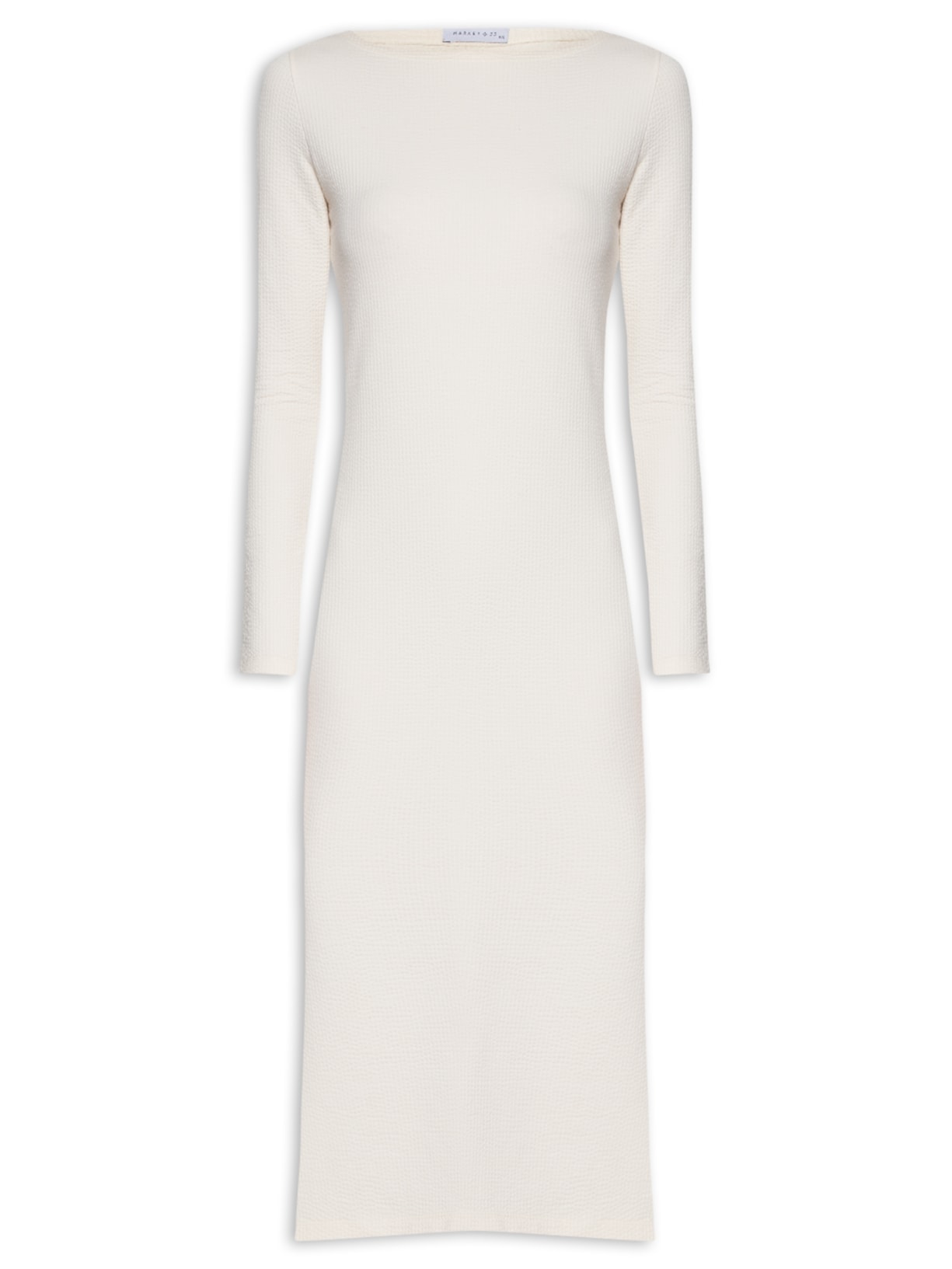 Vestido Midi Com Decote Canoa - Bege