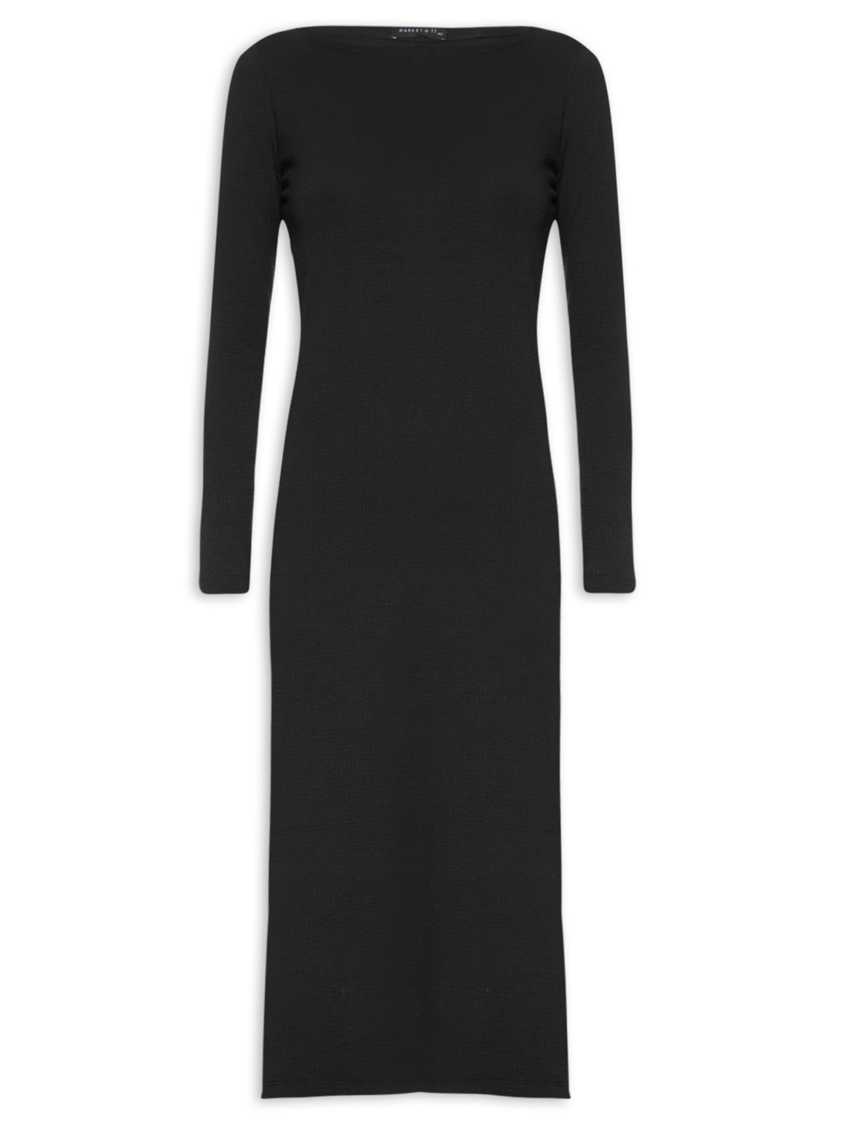 Vestido Midi Com Decote Canoa - Preto