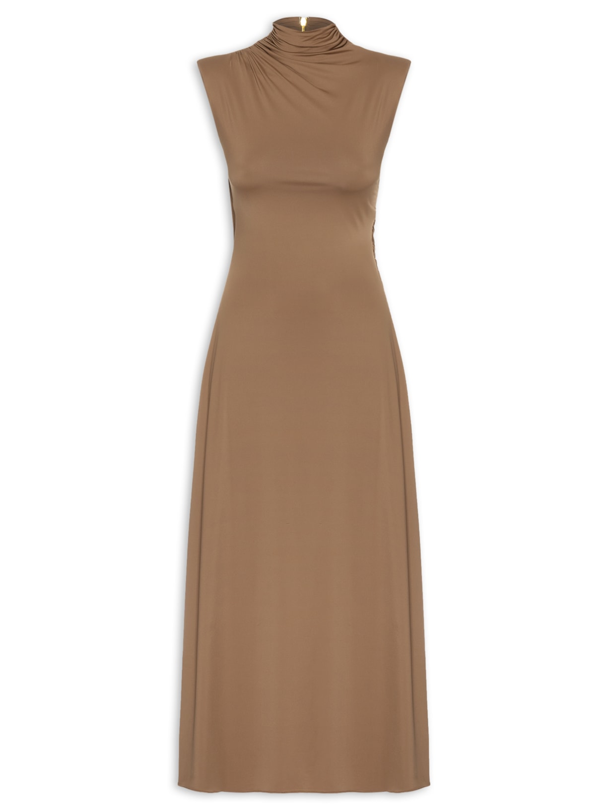 Vestido Midi Com Decote Costas Profundo Com Drapeados Marrom '2Essential
