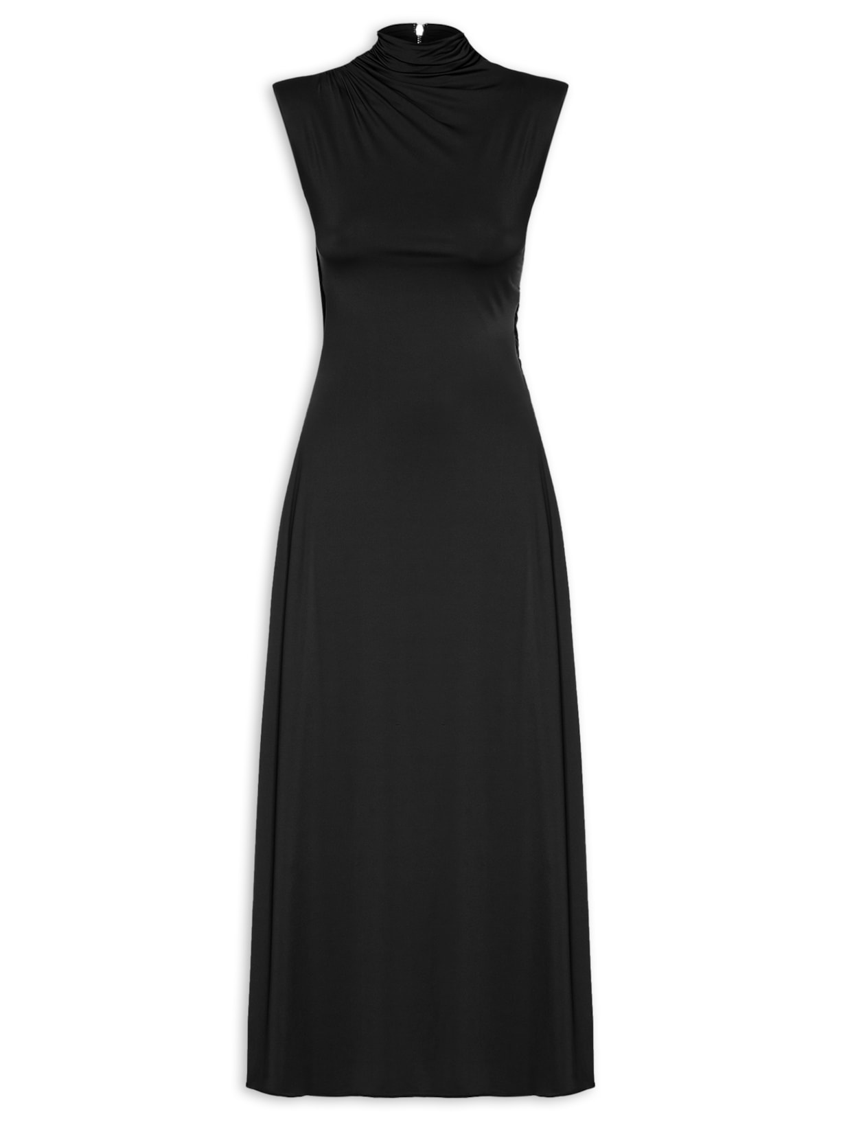 Vestido Midi Com Decote Costas Profundo Com Drapeados Preto '2Essential
