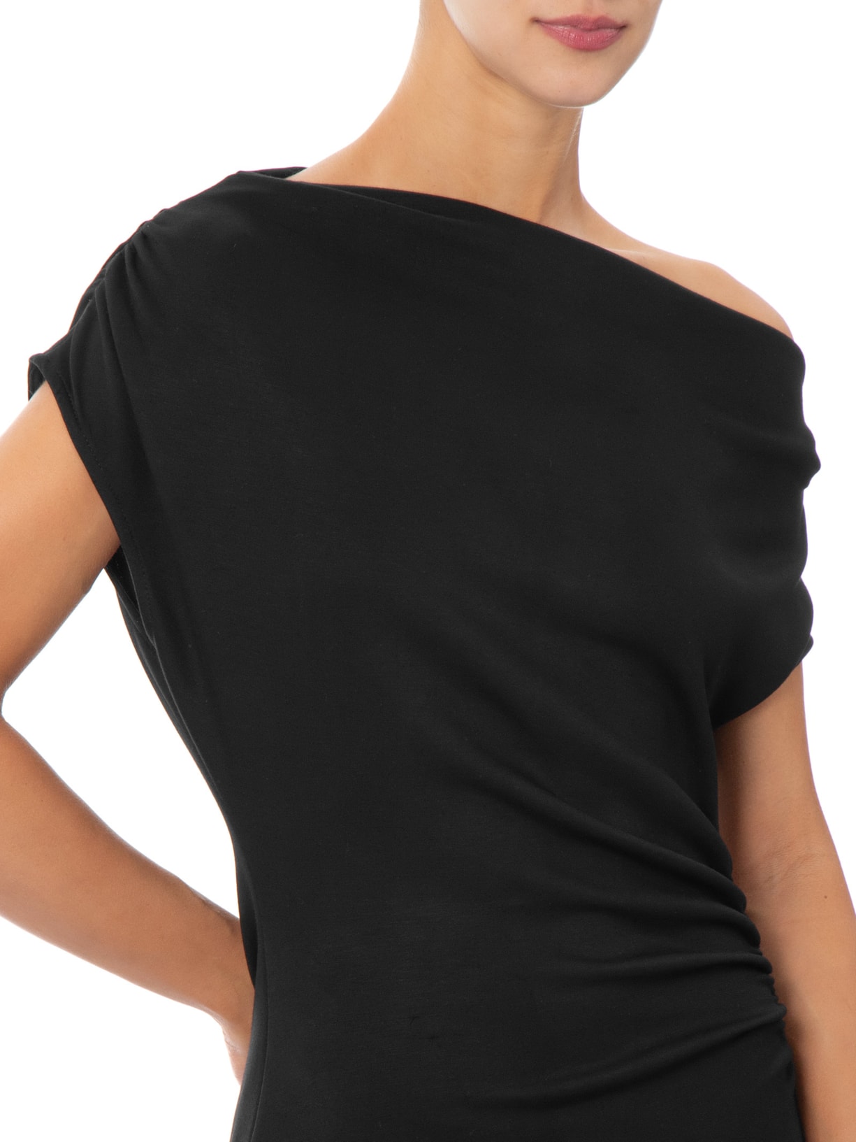 Vestido Midi Com Decote Degagê E Franzido Em Malha Preto '2Essential