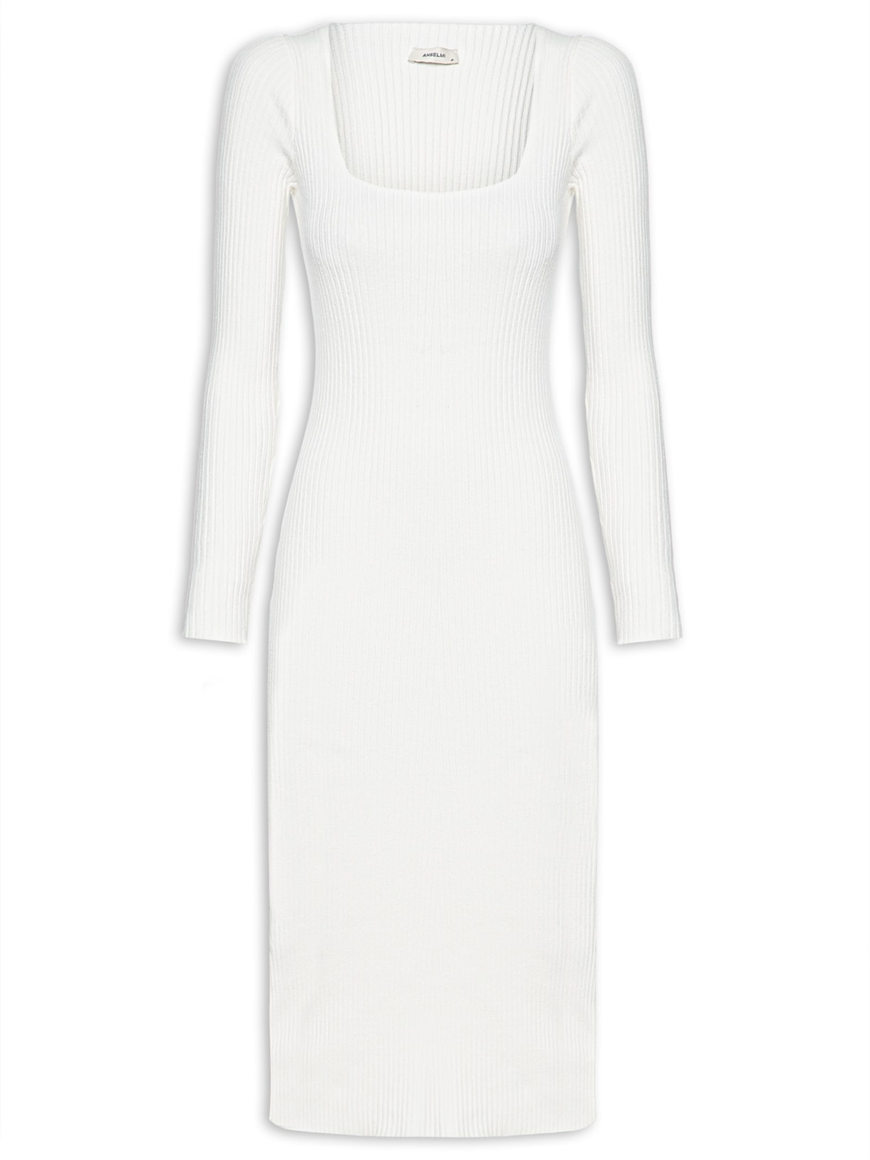 Vestido Midi com Decote Quadrado - Off White