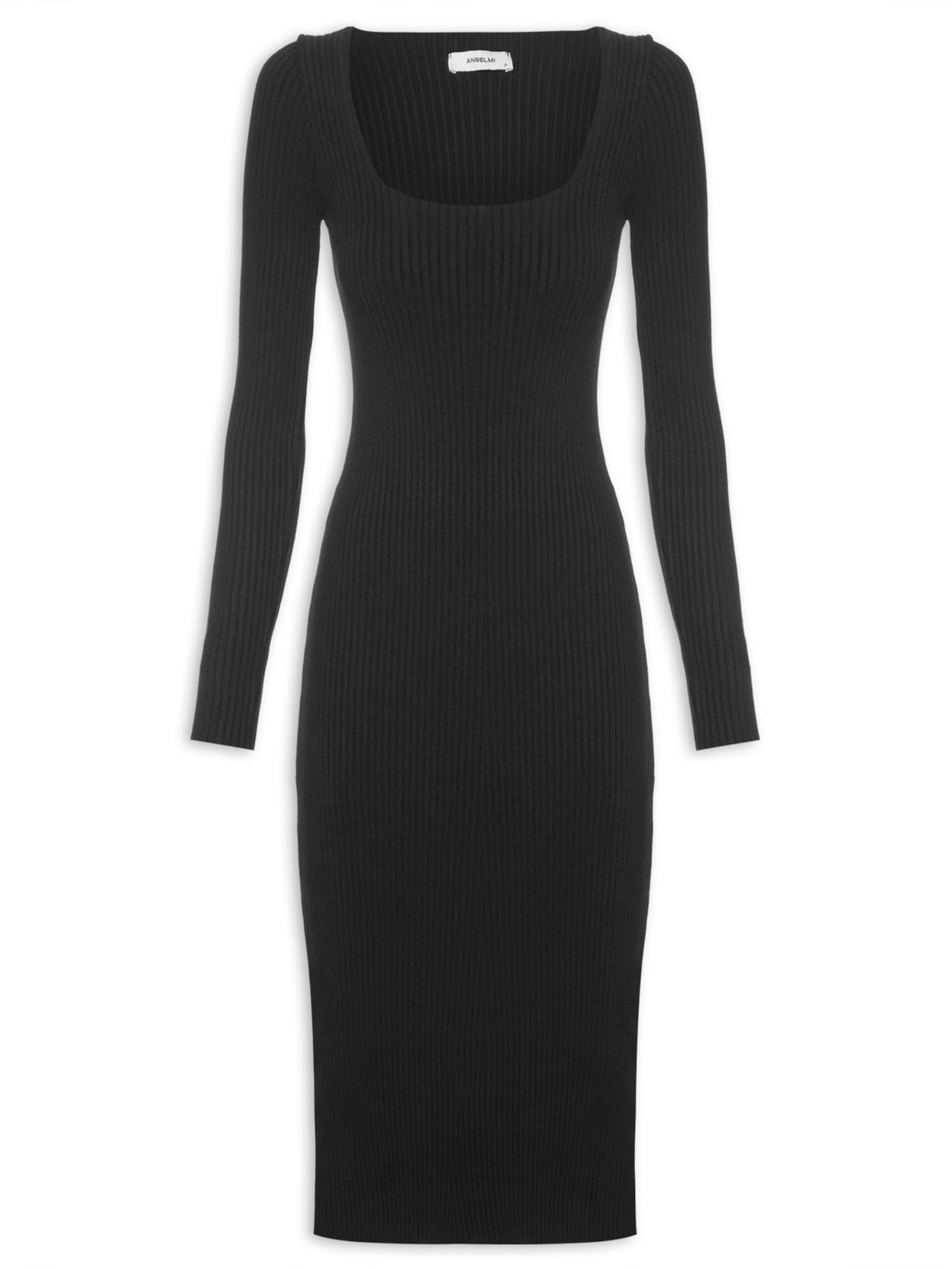 Vestido Midi com Decote Quadrado - Preto